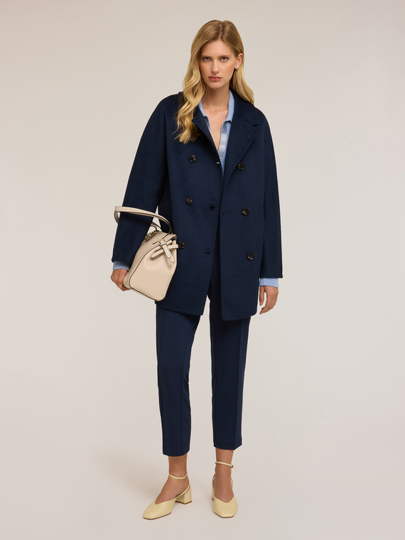 Manteau crois&eacute; en drap de laine m&eacute;lang&eacute;e