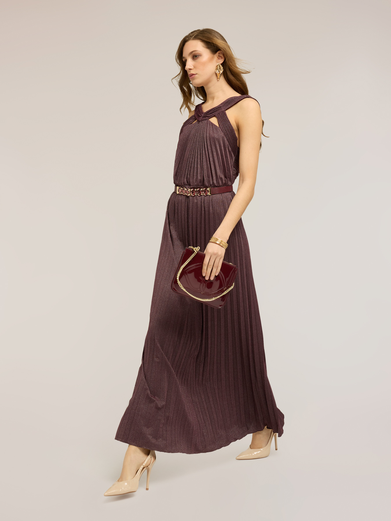 Robe longue en jersey lurex pliss&eacute; image number 2