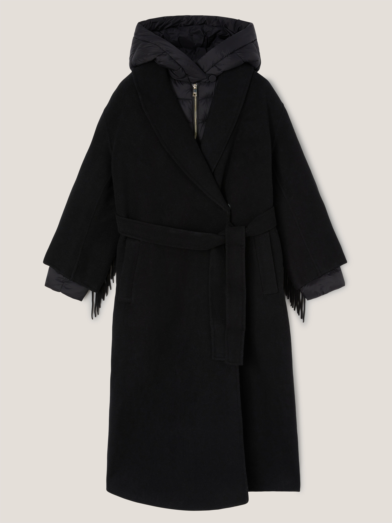 Cappotto lungo con frange e piumino interno image number 4