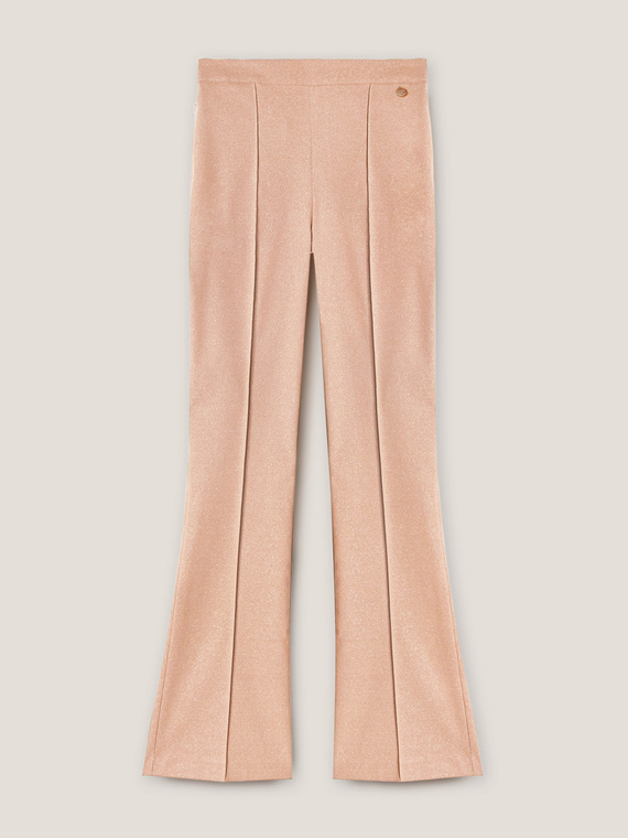 Fitted lurex trousers with flare cut