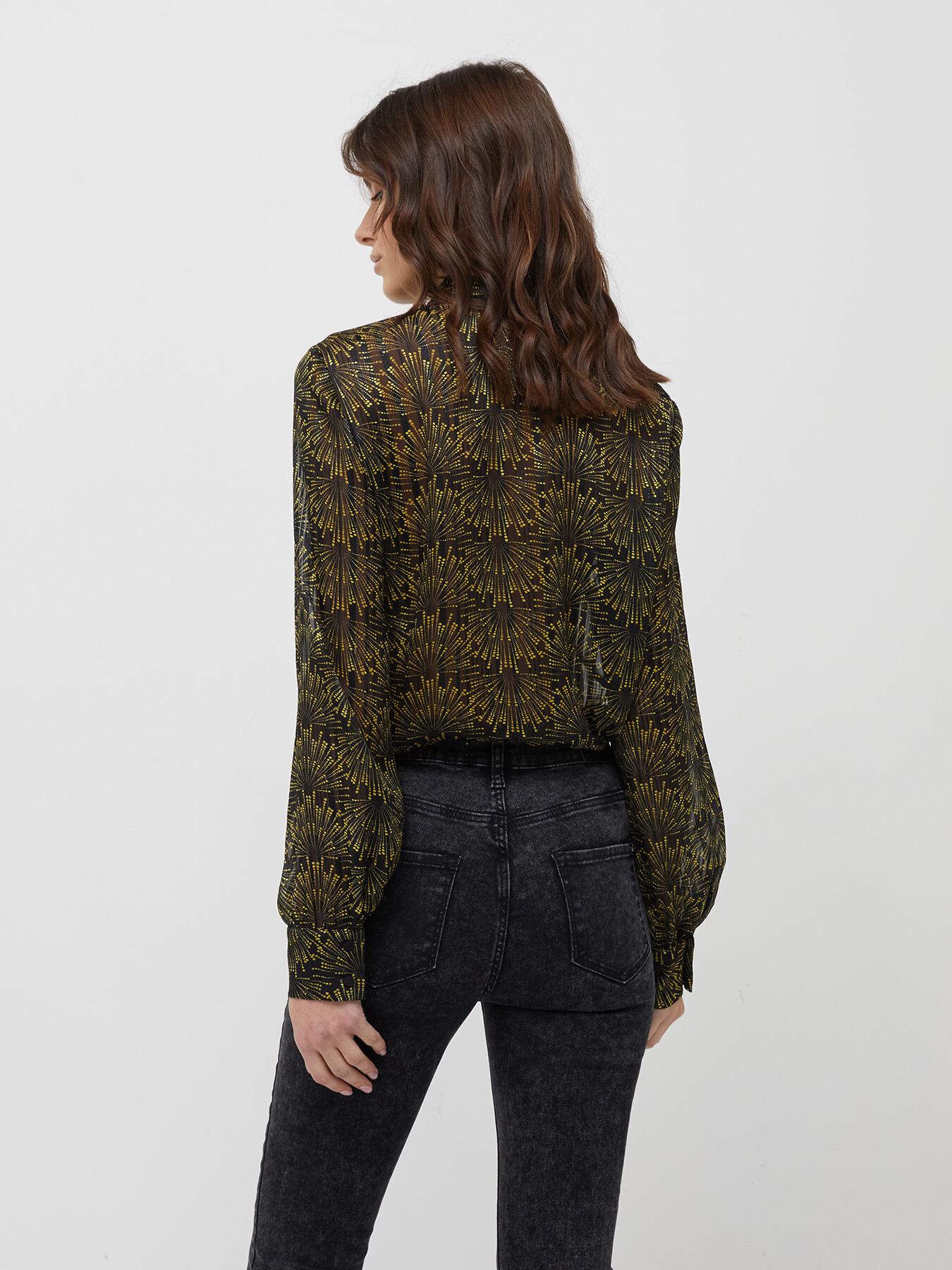 Graphic print pussy bow shirt image number 1