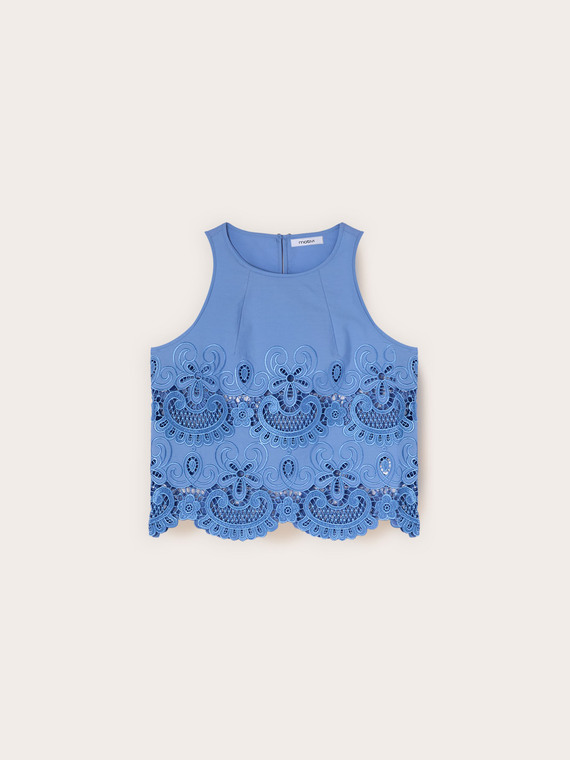Poplin top with sangallo lace