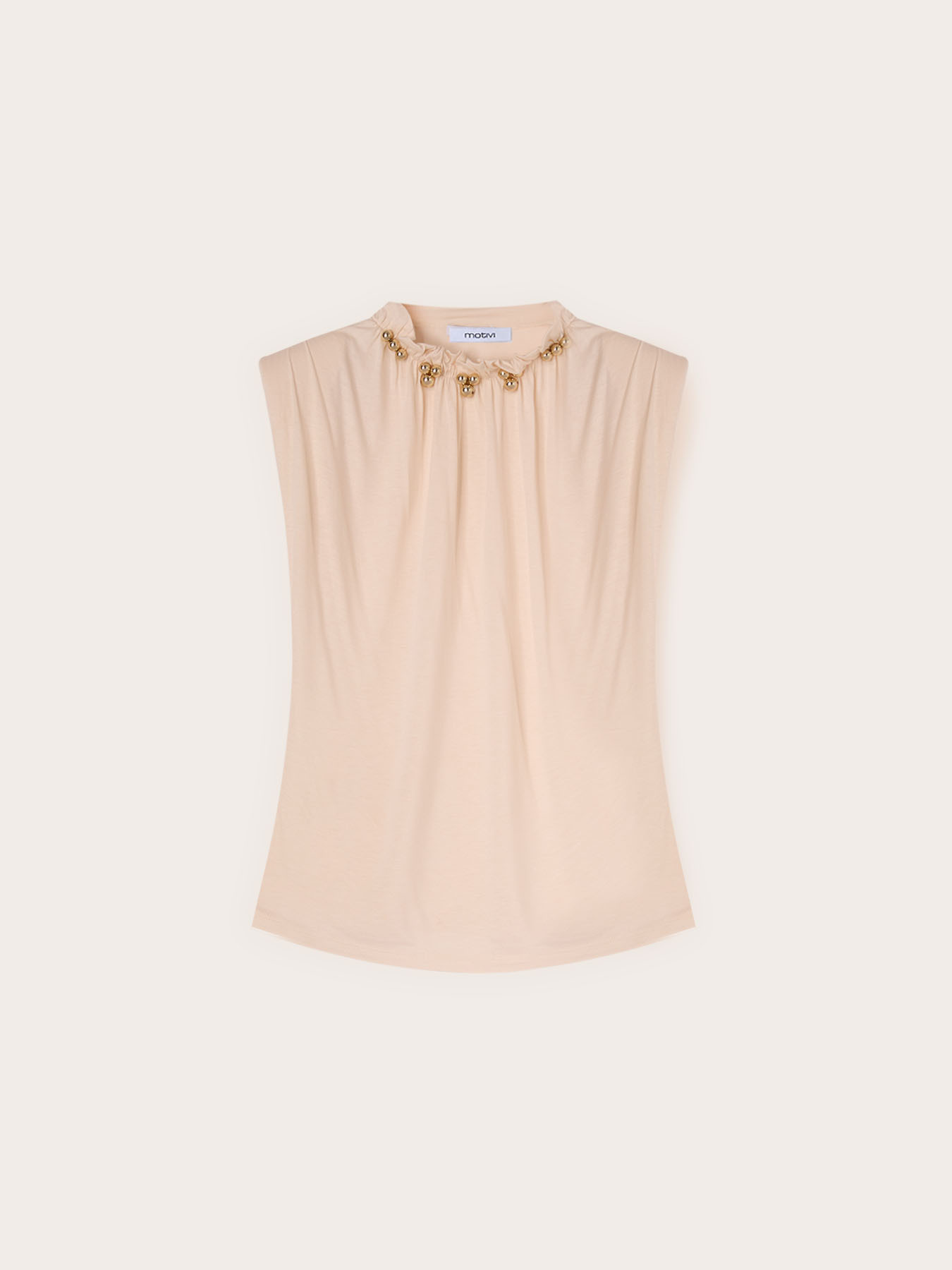 T-Shirt mit Raffung und Applikationen am Ausschnitt image number 0