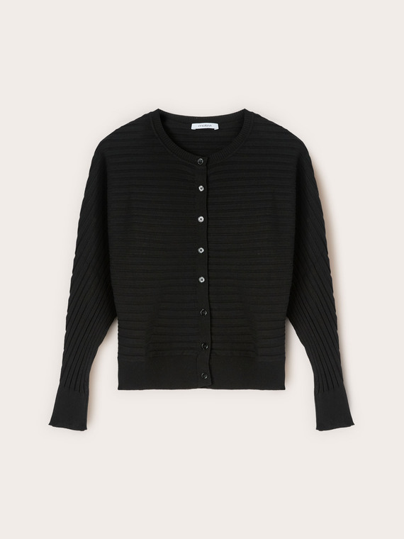 Horizontal ribbed knit cardigan