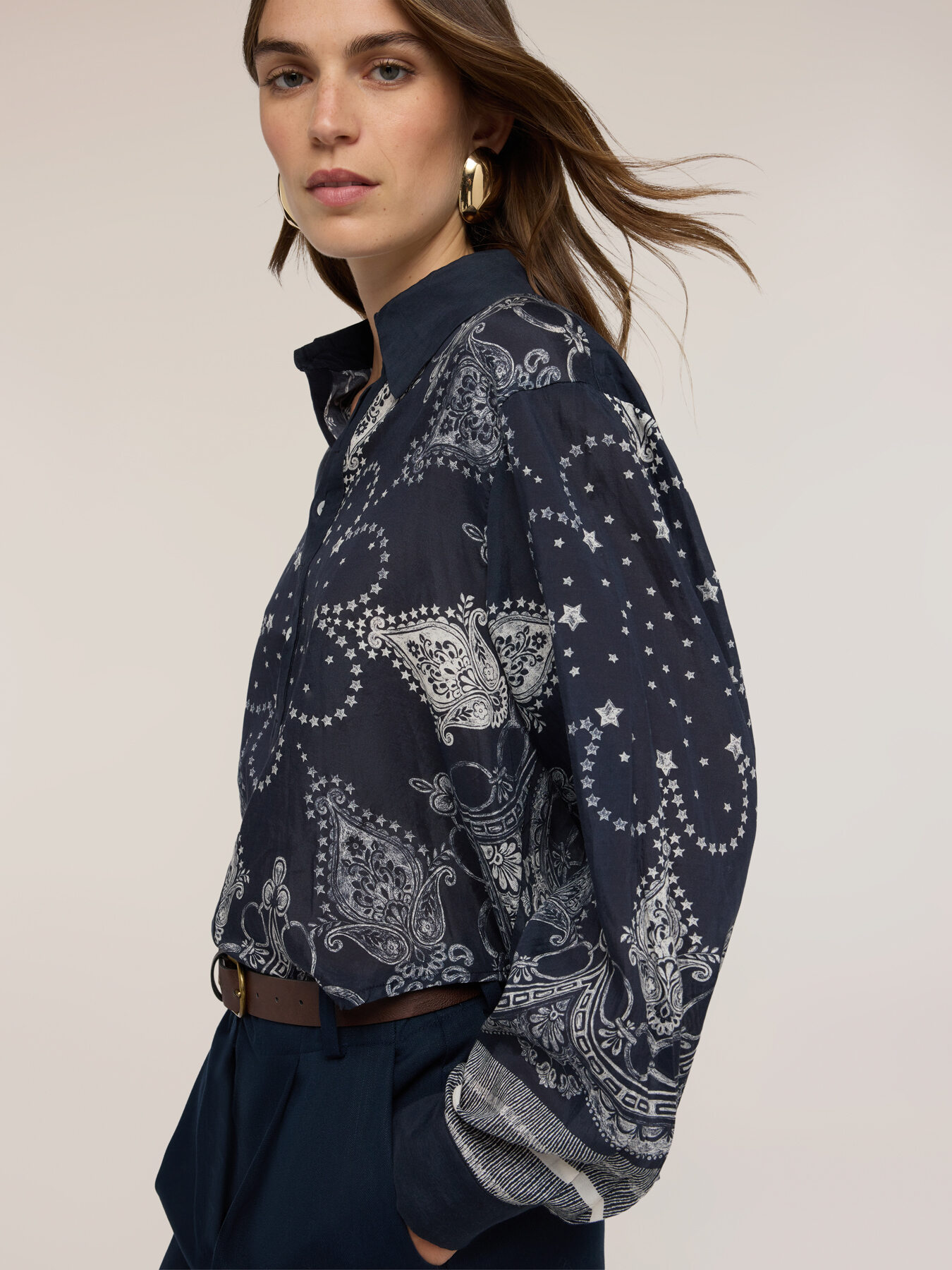 Muslin shirt with print image number 3