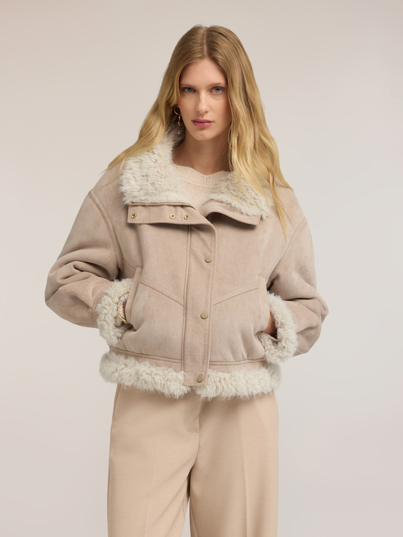 Short jacket with shearling trim