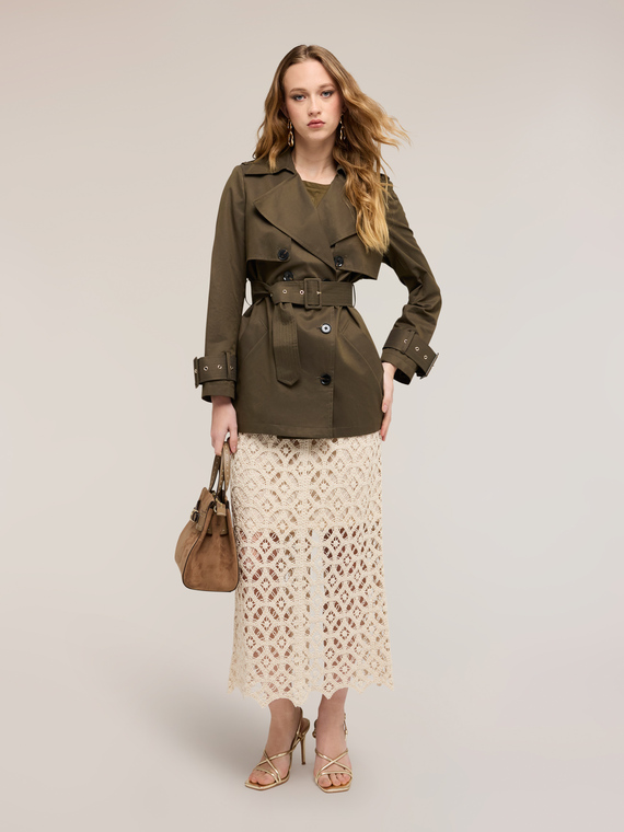 Jupe mi-longue en dentelle macram&eacute;