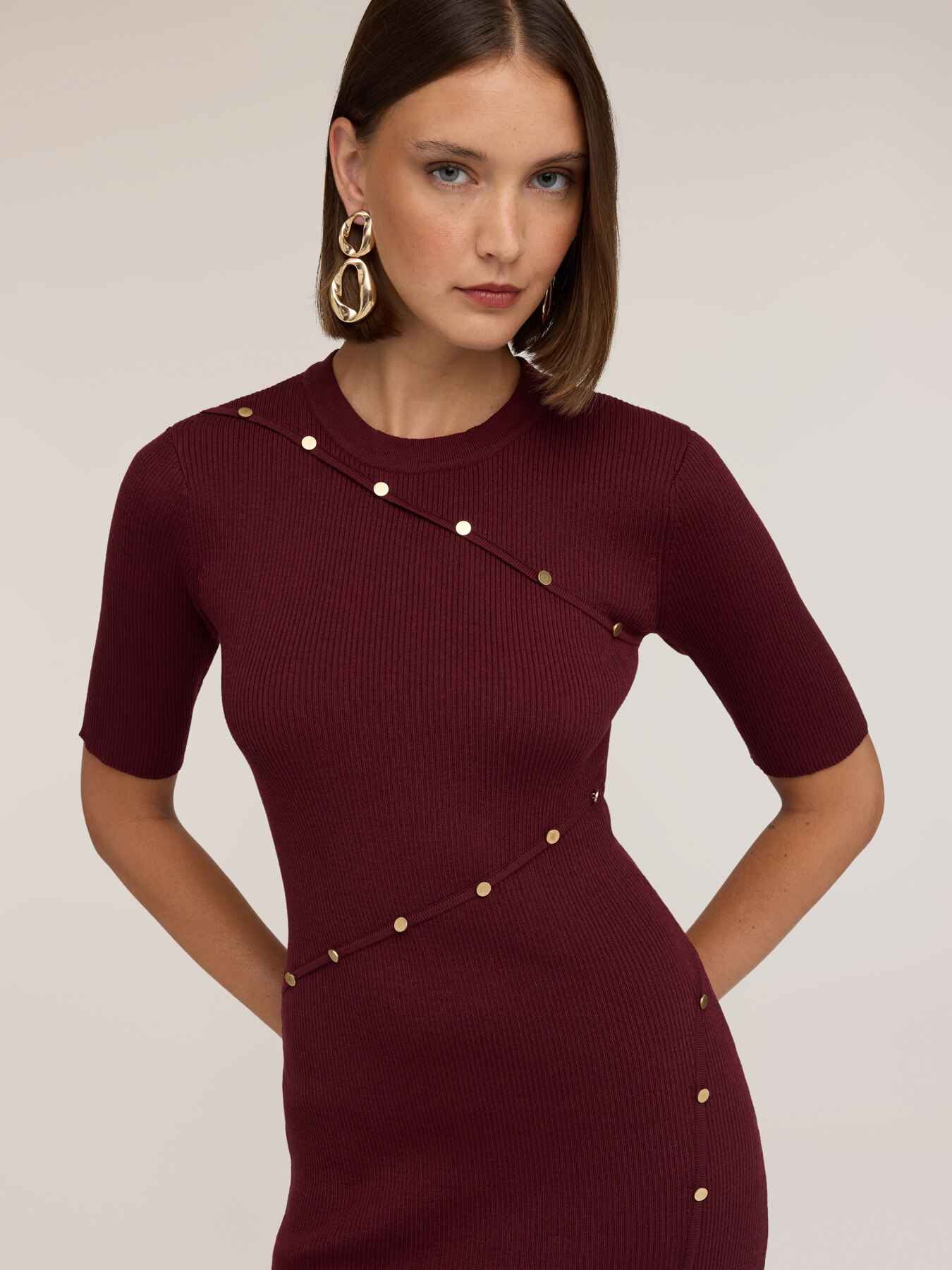 Ribbed knit sheath dress with button detailing image number 3