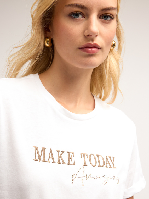 Motivi T-shirt boxy con scritta ricamata Donna, Bianco, Taglia S