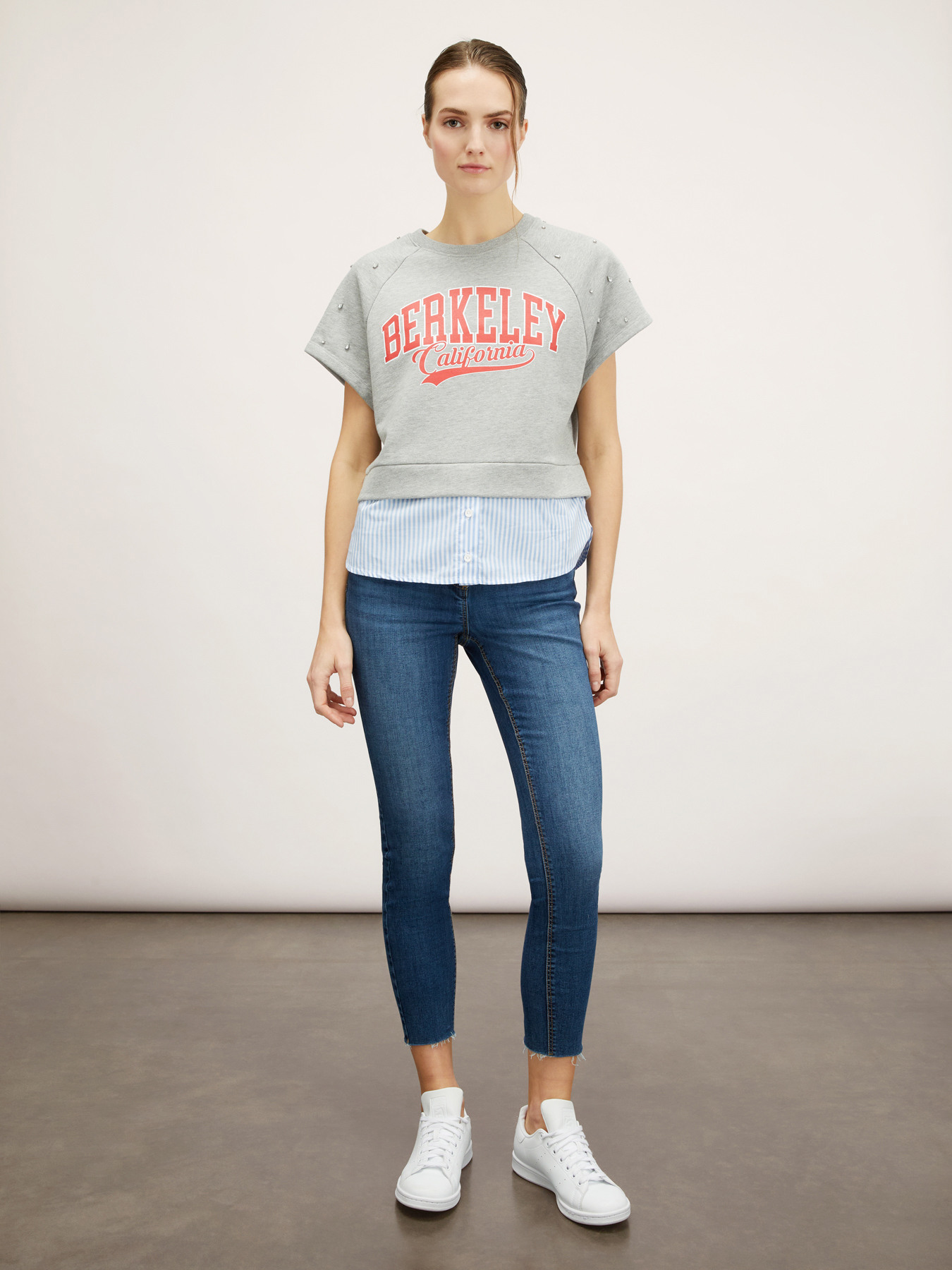 Felpa maniche corte con inserti in popeline image number 3