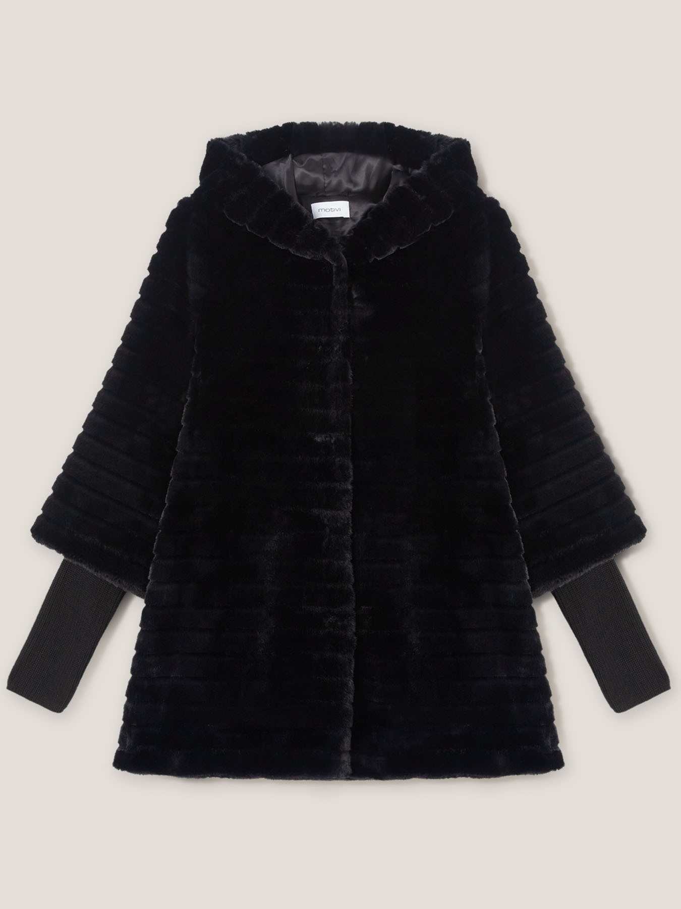 Long faux fur cape with knit cuffs image number 3