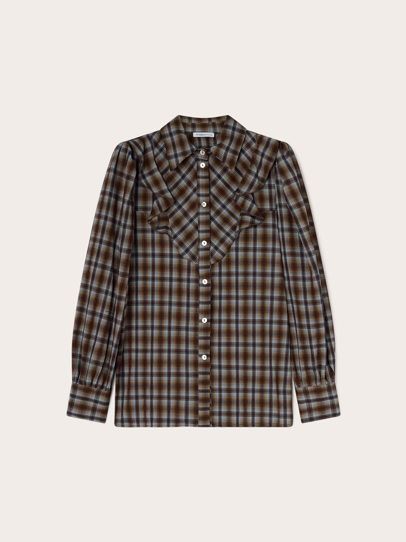 Check-print shirt with ruffle image number 4