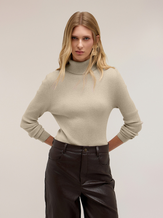 Pull col roul&eacute; fin &agrave; c&ocirc;tes lurex