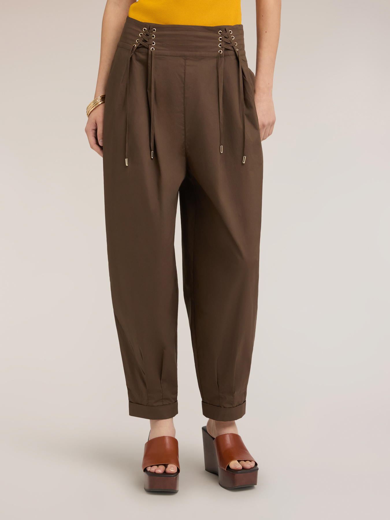 Poplin trousers with waist ties image number 2