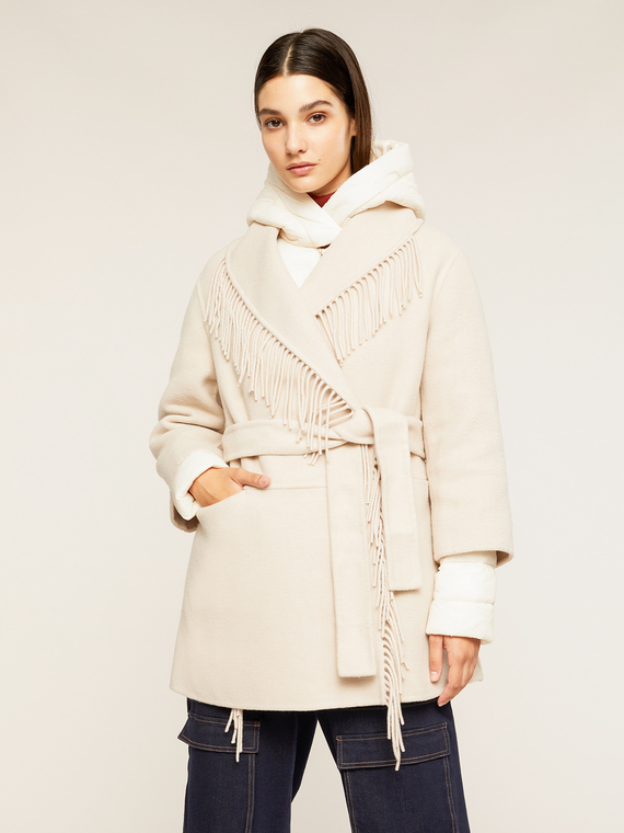 Motivi Cappotto corto con frange e piumino interno Donna, Bianco, Taglia 48