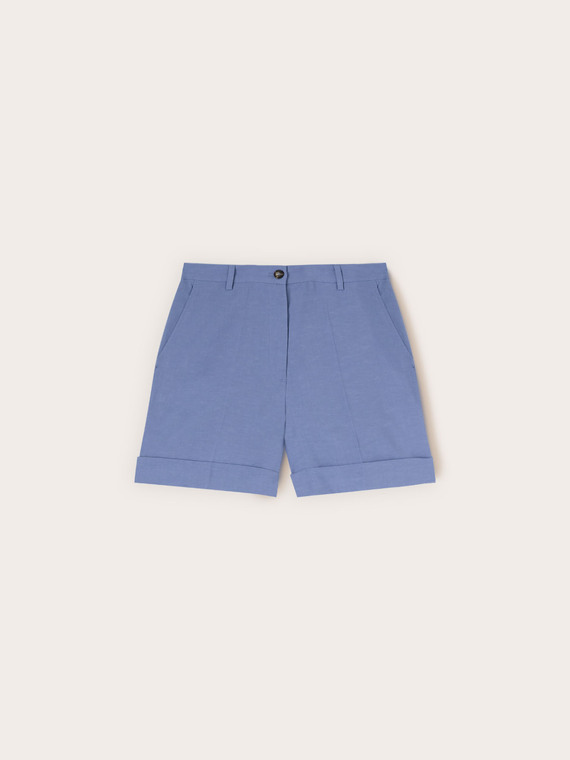 Linen blend shorts with turn-up