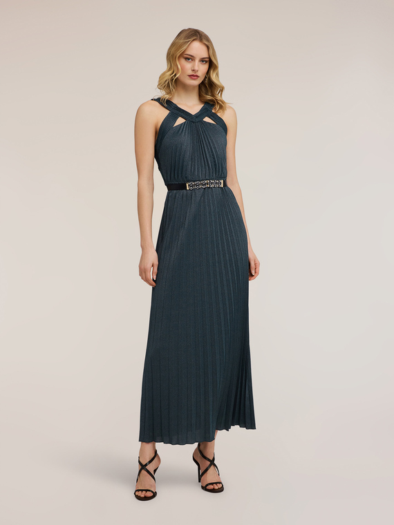 Langes Plissee-Kleid aus Lurex-Jersey