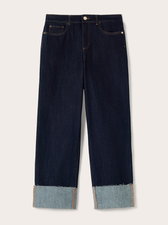 Jeans cropped a vita alta con risvolto