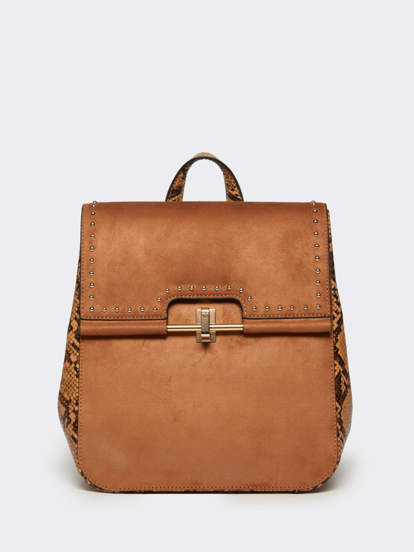 Faux suede rucksack with snakeskin print image number 0