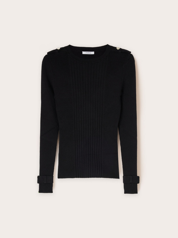 Gerippter Pullover mit Schulterklappen