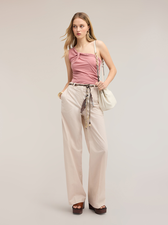 Wide-leg cotton trousers with belt