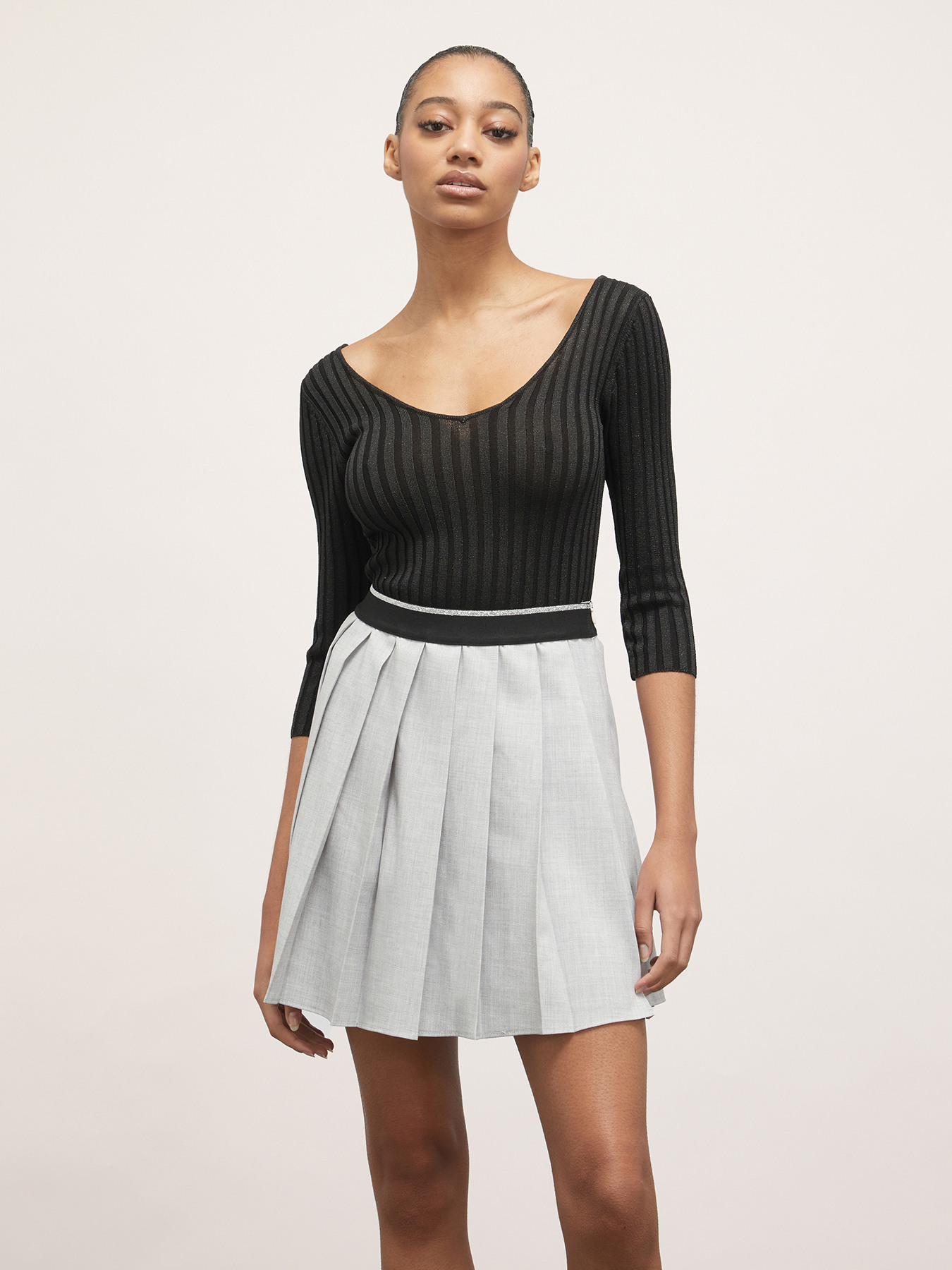Ribbed lurex sweater with scoop neck image number 0