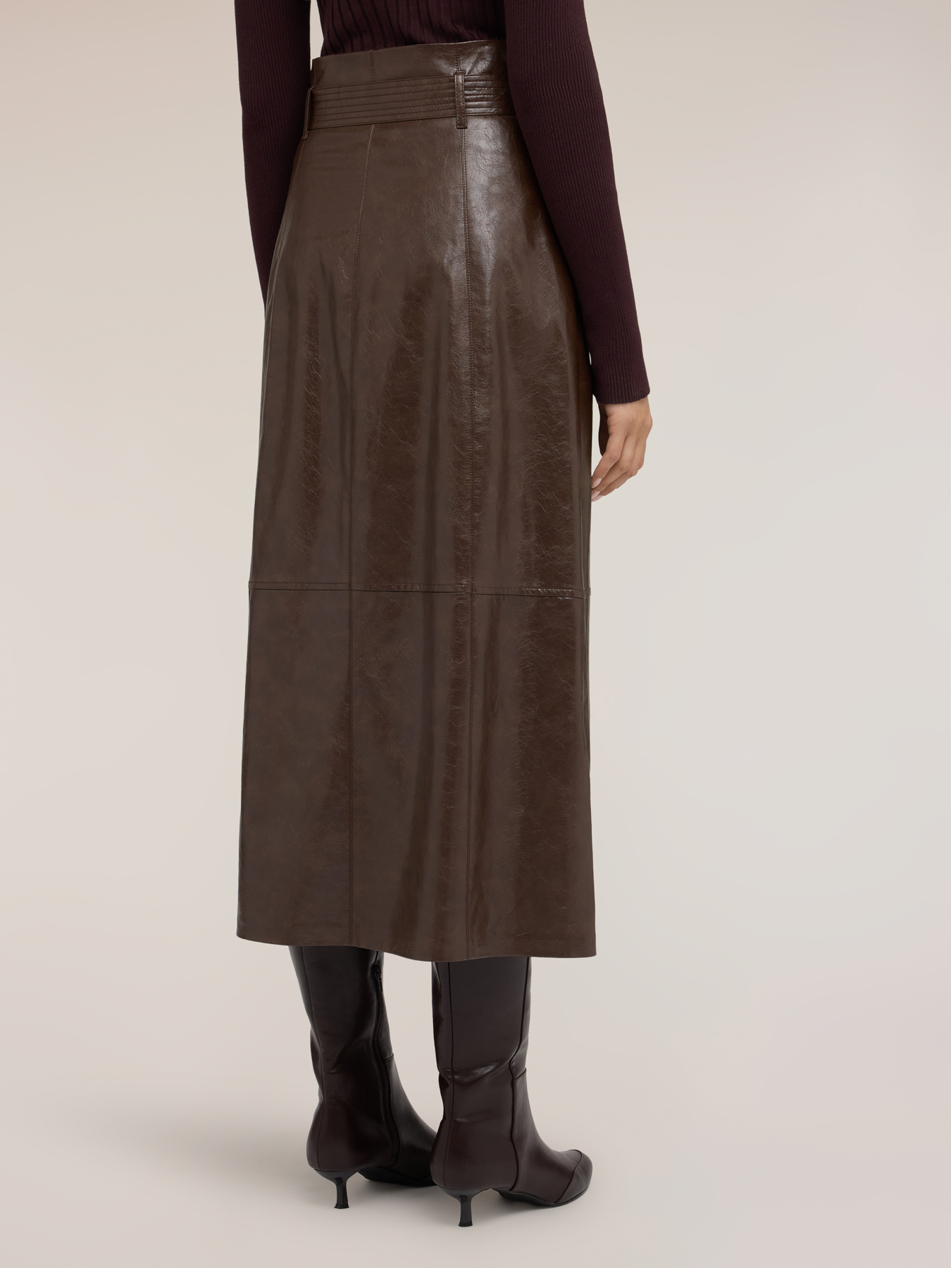 Midi A-line skirt in coated fabric image number 1