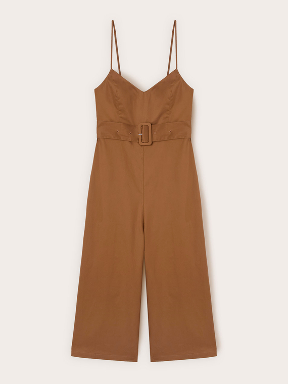 Poplin jumpsuit with belt and palazzo leg
