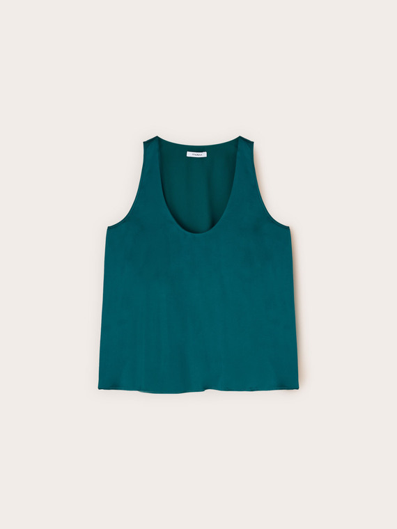 Viscose satin top with deep neckline