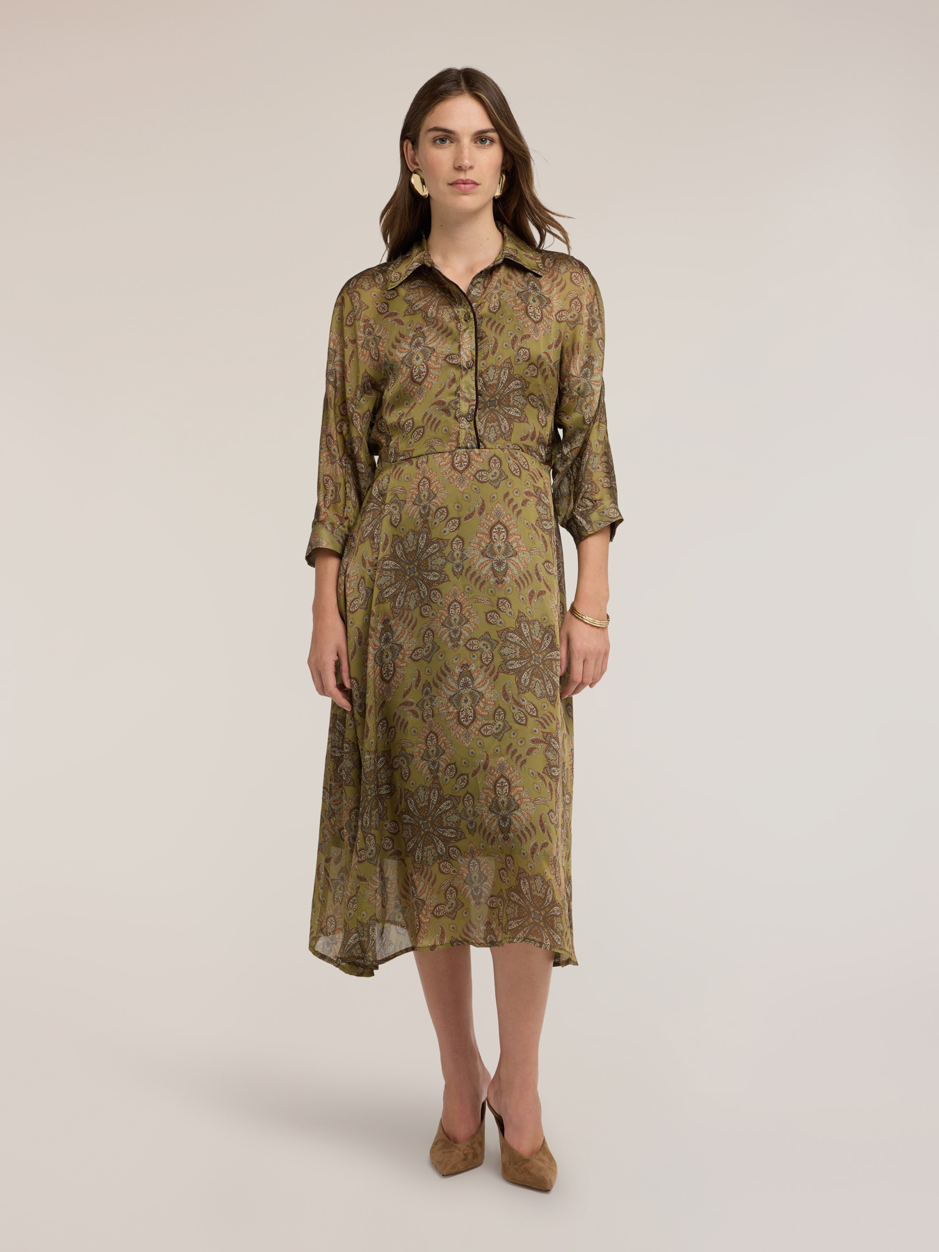 Hemdblusenkleid aus Satin mit Print image number 2