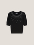 Angora blend short sleeve sweater with rhinestones image number 4