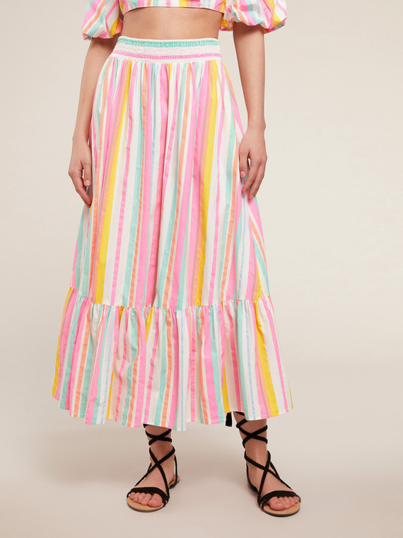 Long skirt with striped ruffle