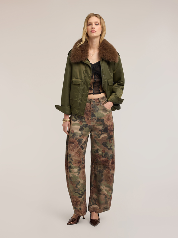 Floral print barrel fit trousers