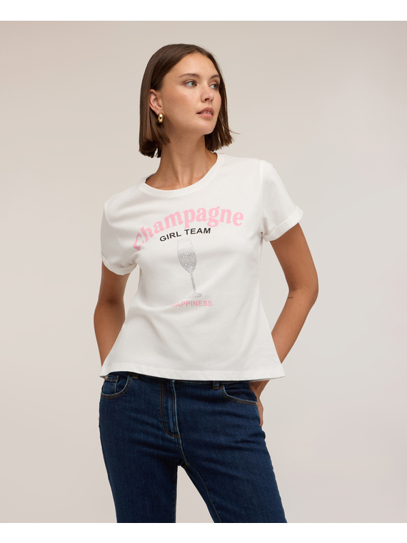 T-shirt avec imprim&eacute; et applications de strass