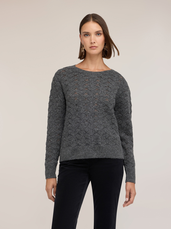Fan-stitch knit top with lurex