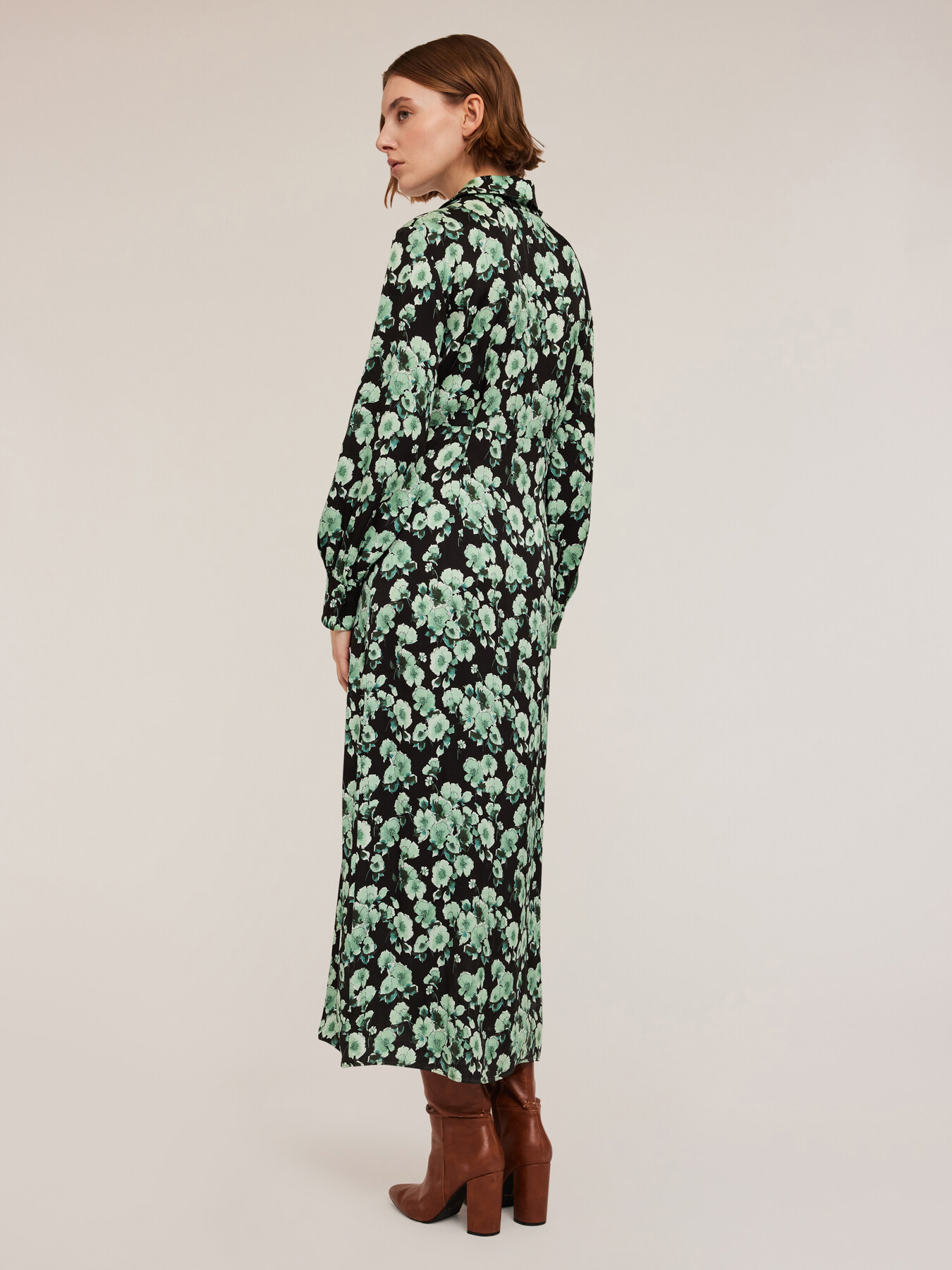 Rochie tip cămașă din satin cu imprimeu floral image number 1