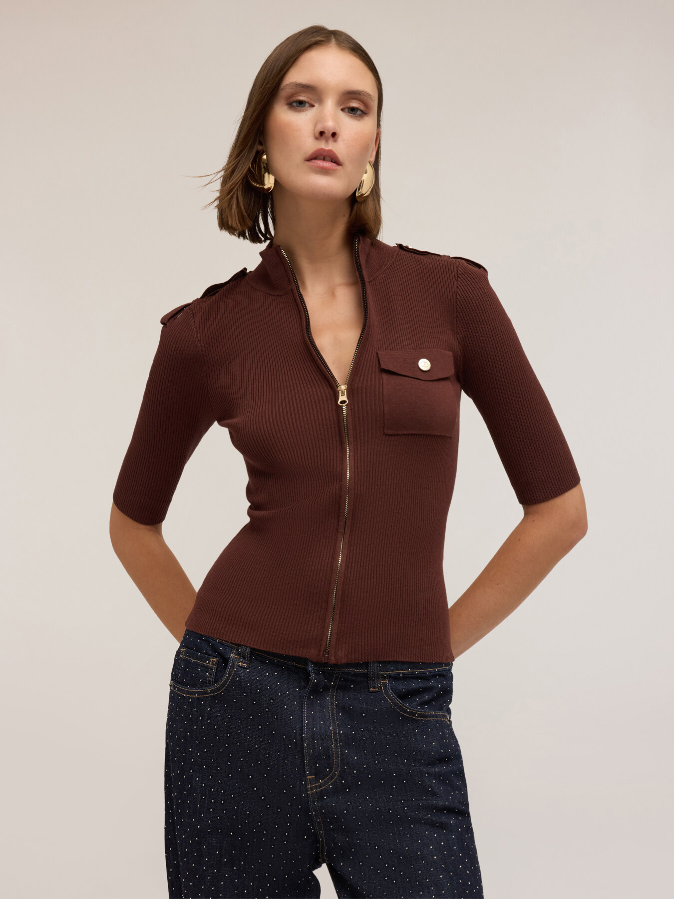 Ribbed cardigan with epaulettes image number 2