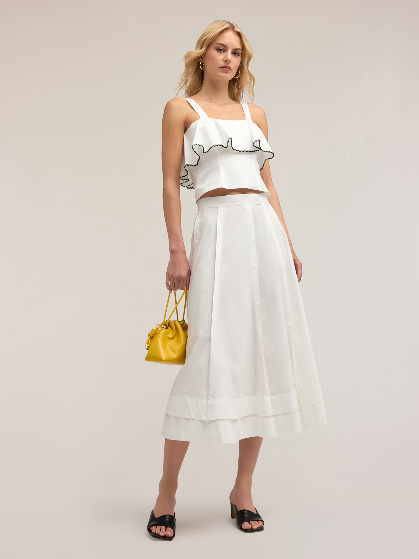 Gonna a ruota in popeline con pieghe image number 0