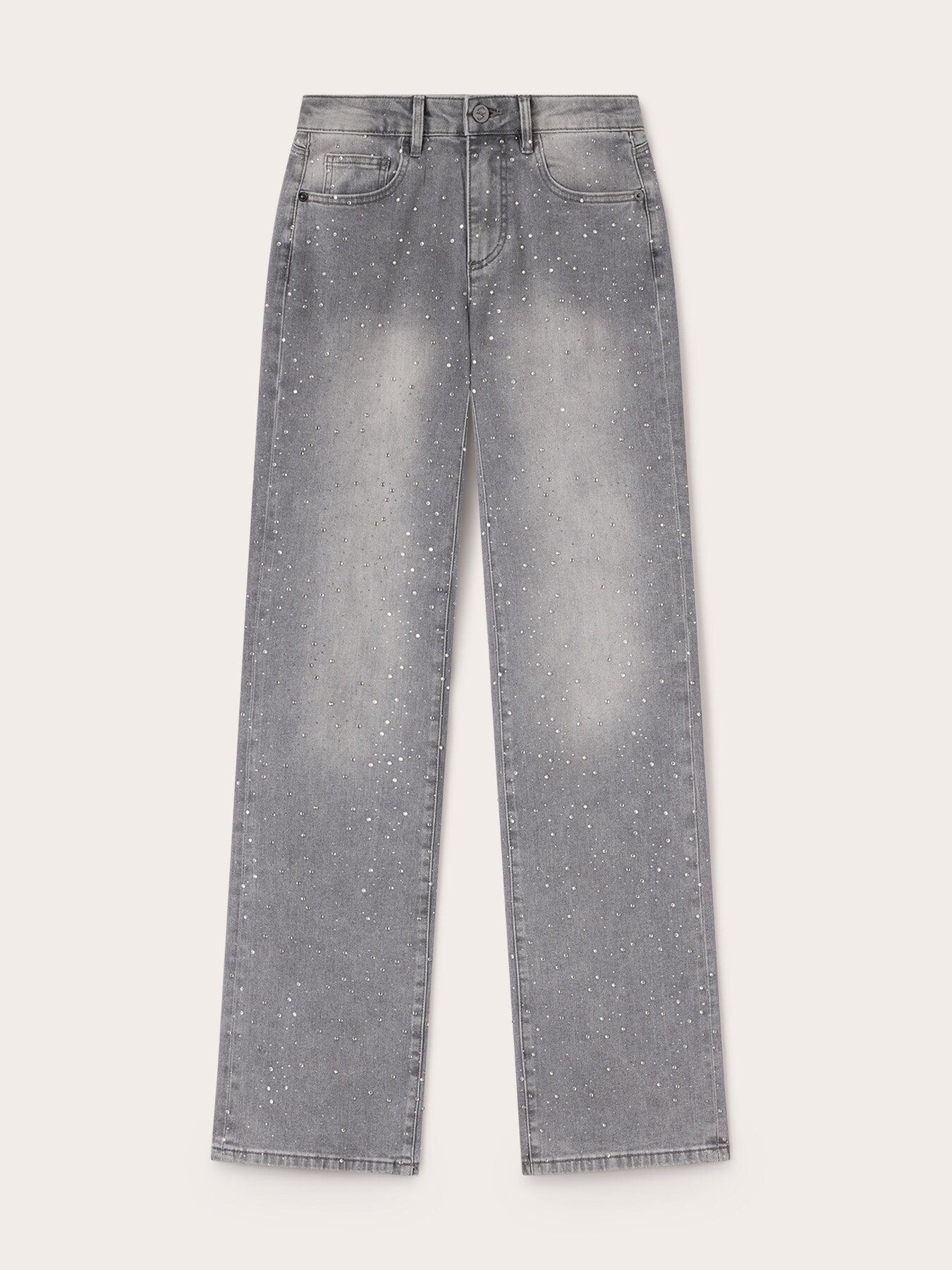 Wide-leg jeans with rhinestone embellishments image number 4