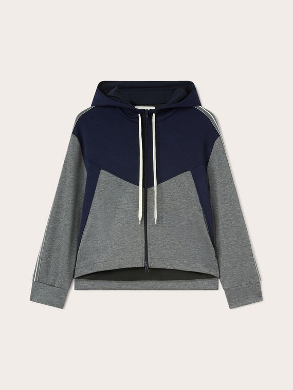 Open viscose hoodie with zip