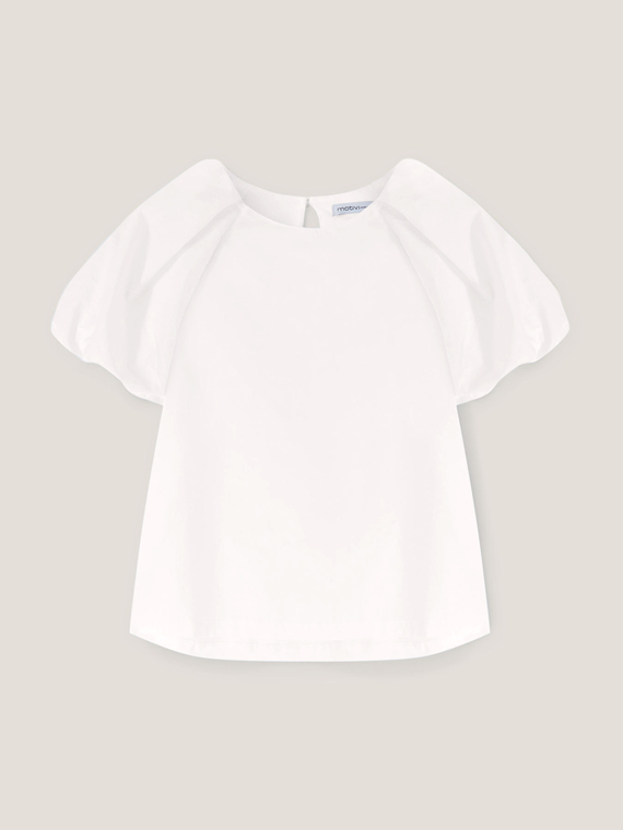 Dual fabric t-shirt with puff sleeves