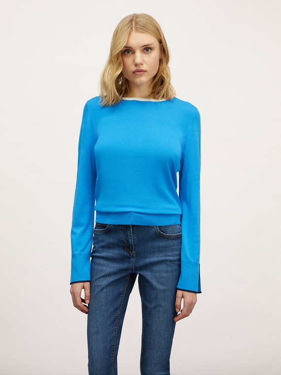 Basic-Pullover mit Bordüren in Kontrastfarbe