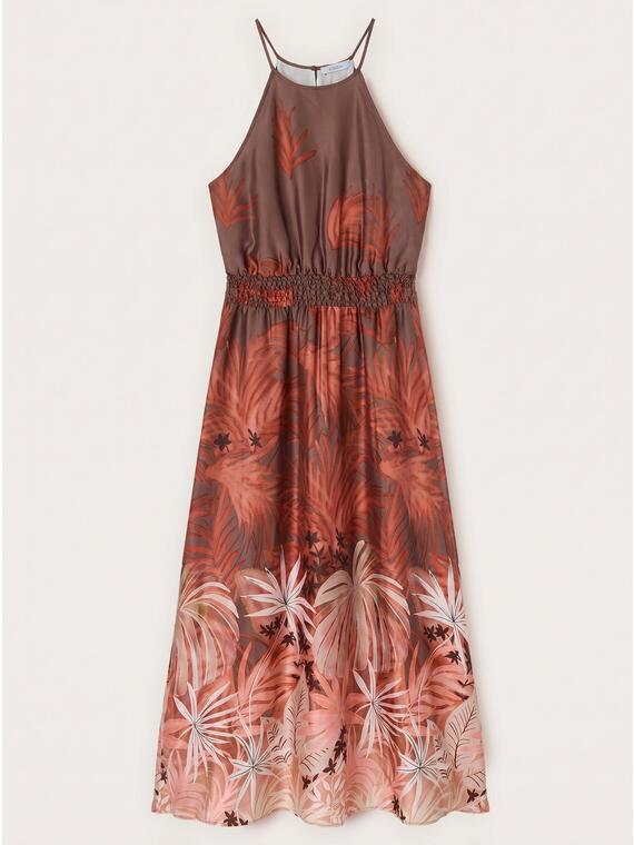 Long satin dress with print