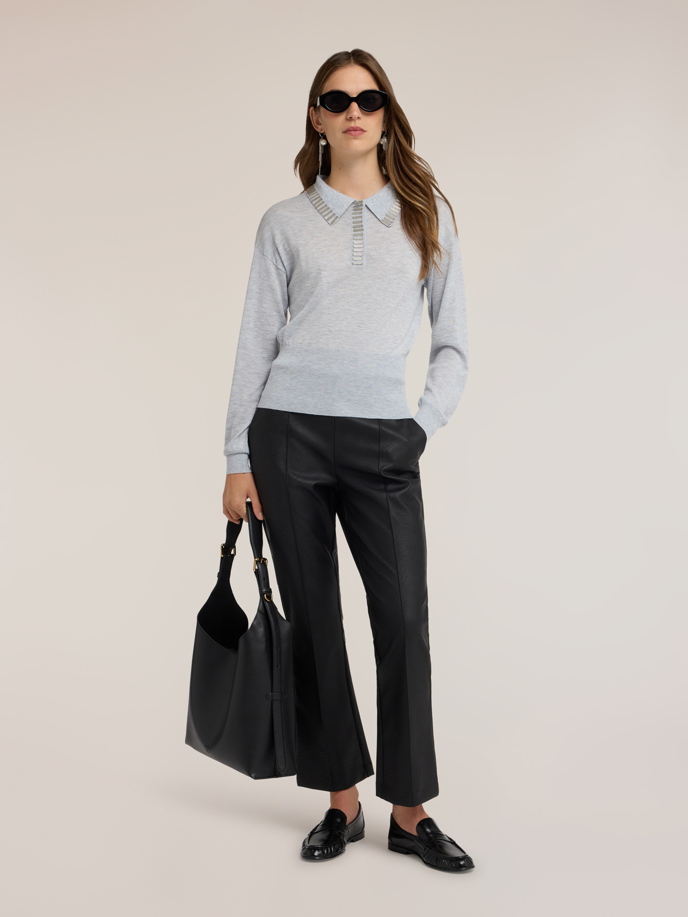 Wool blend polo sweater with ribbed trims image number 2