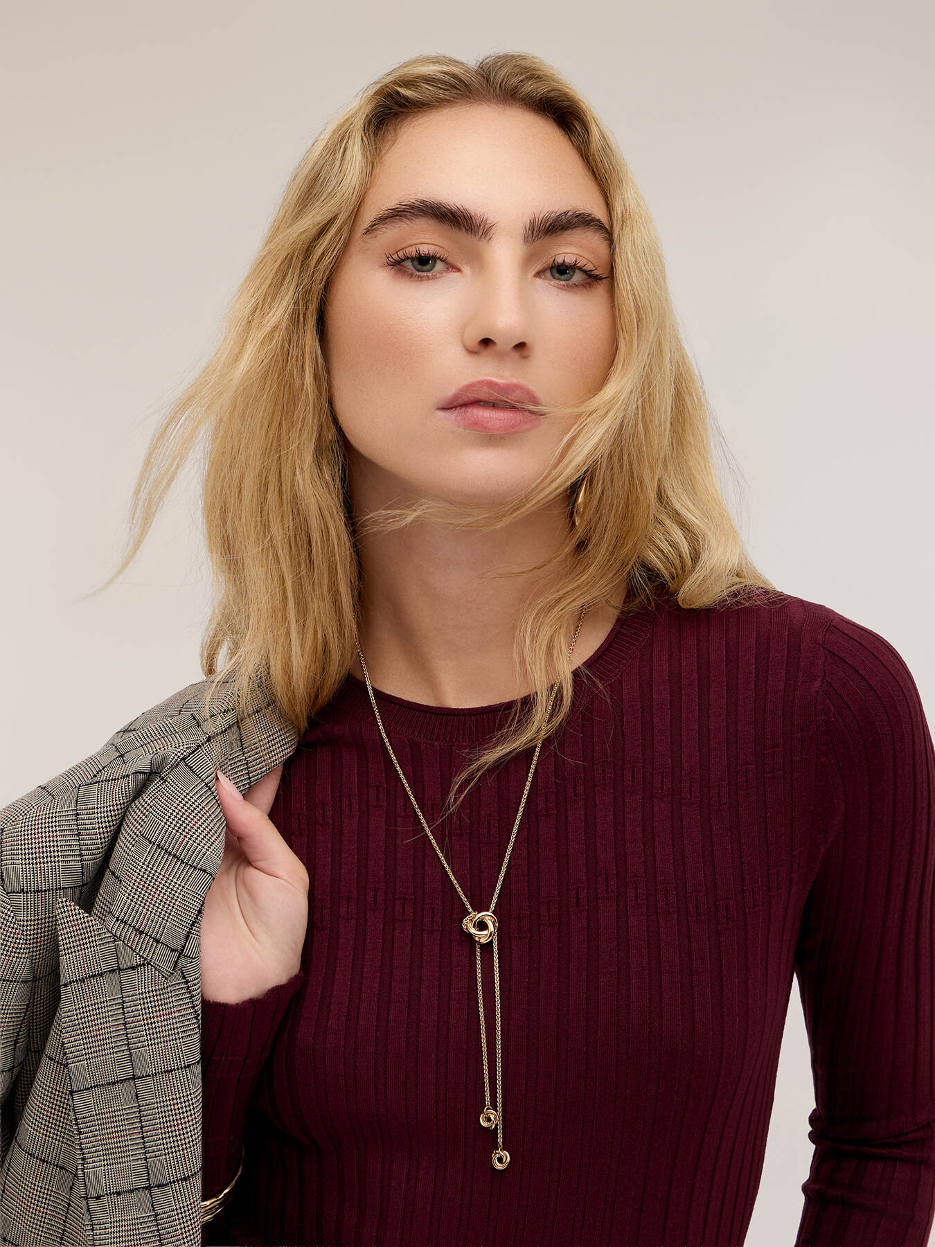 Flat rib knit sweater with flared cuff image number 3