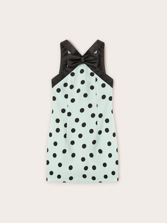 Polka dot patterned mini dress with bow
