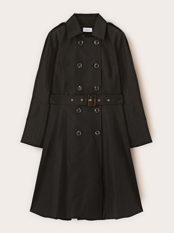 Mixed cotton drill trench coat with double belt