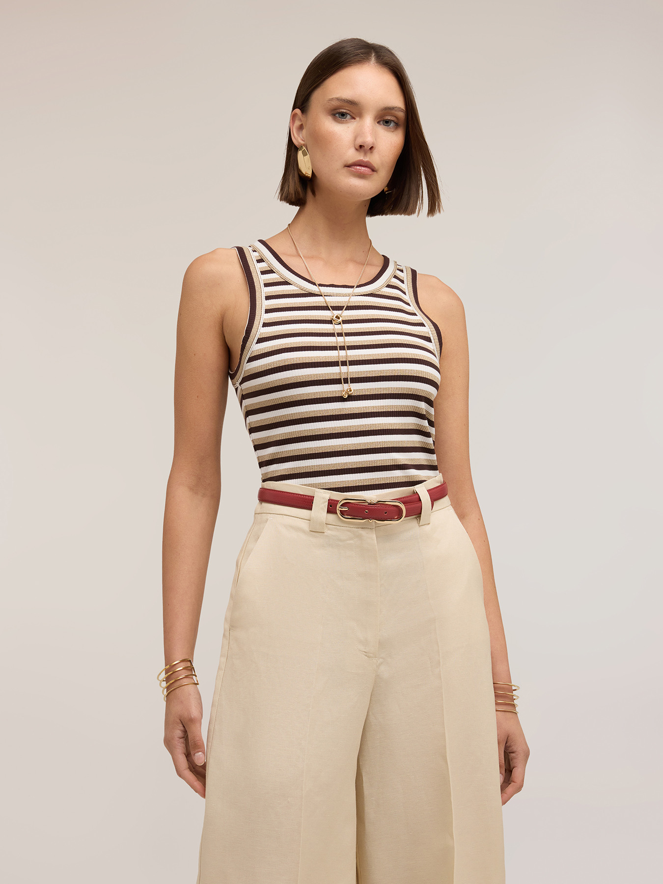 Striped viscose lurex blend top image number 0