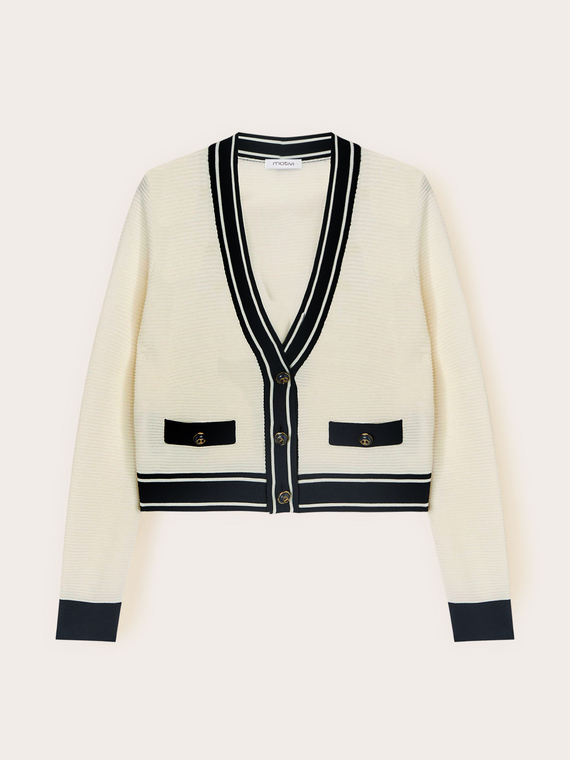 Cardigan in knitwear with contrasting edges