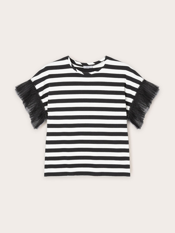 Striped T-shirt with tulle sleeves